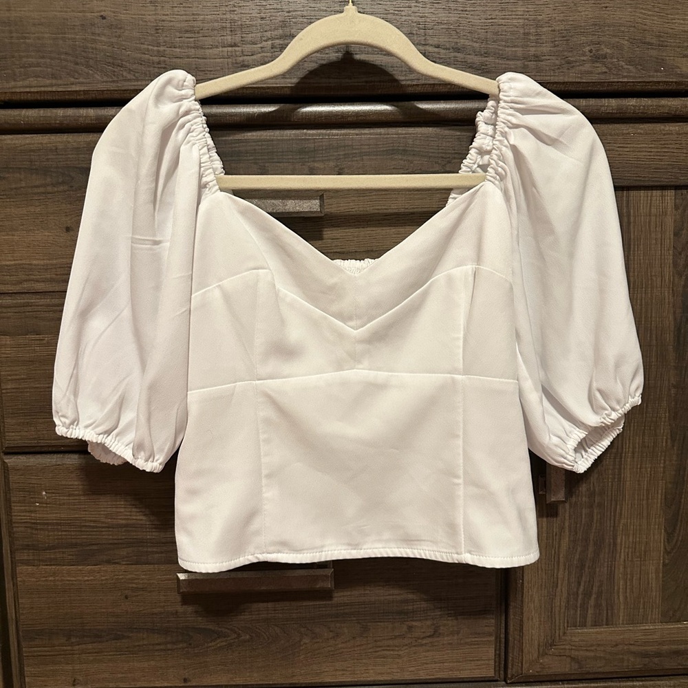 Abercrombie & Fitch White Puff Sleeve Square Neck Top